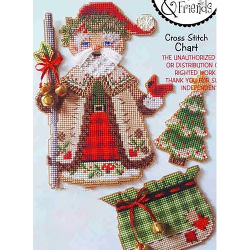Woodland santa ornament cross - santa,