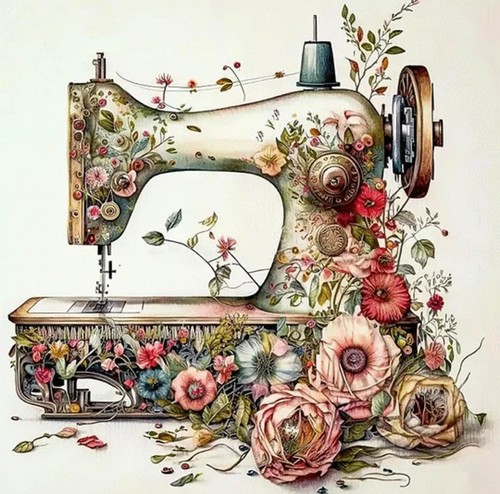 Macchina cucire fiorita - da,